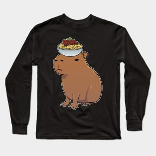 Capybara with Spaghetti and Meatballs on its head Long Sleeve T-Shirt